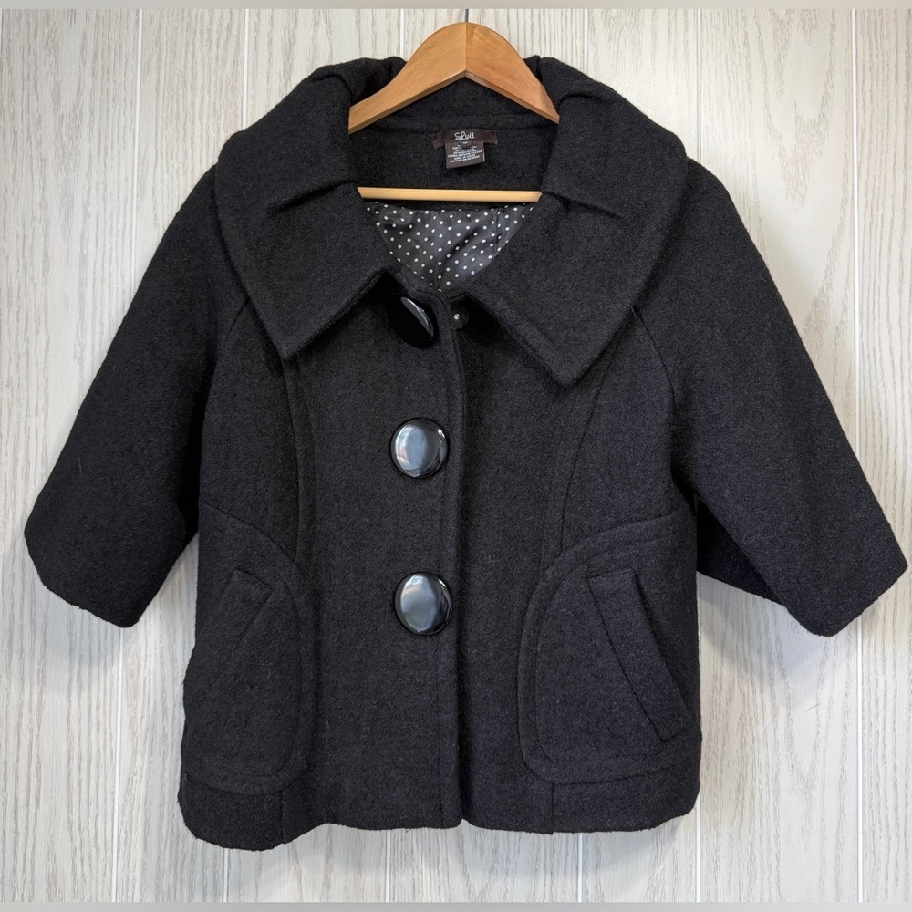 Luii Black Wool Blend Pea Coat Size S